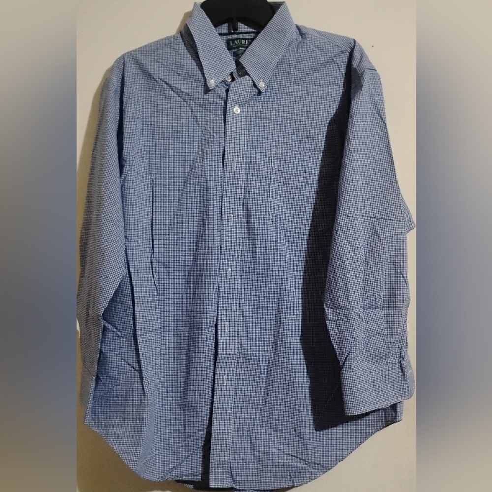 Ralph Lauren Long Sleeve Button Up Blue Plaid 17 1/2 32-33 Cotton